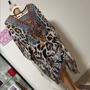 Leopard Print Kaftan with Blue and Orange Accents/🤎🧡💙🖤PERFECT FOR SUMMER💙🧡🤎🖤